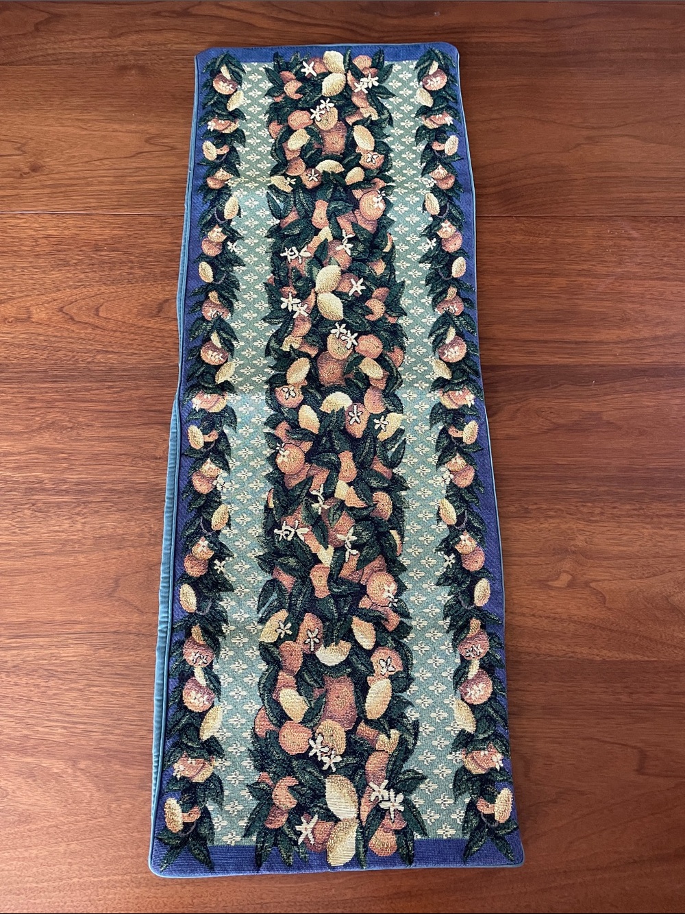 VINTAGE Woven Tapestry Table Runner Fruit & Floral Citrus Motif